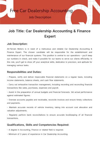 Free Car Dealership Accounting Job Description Template to Edit Online