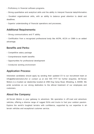 Free Car Dealership Accounting Job Description Template to Edit Online