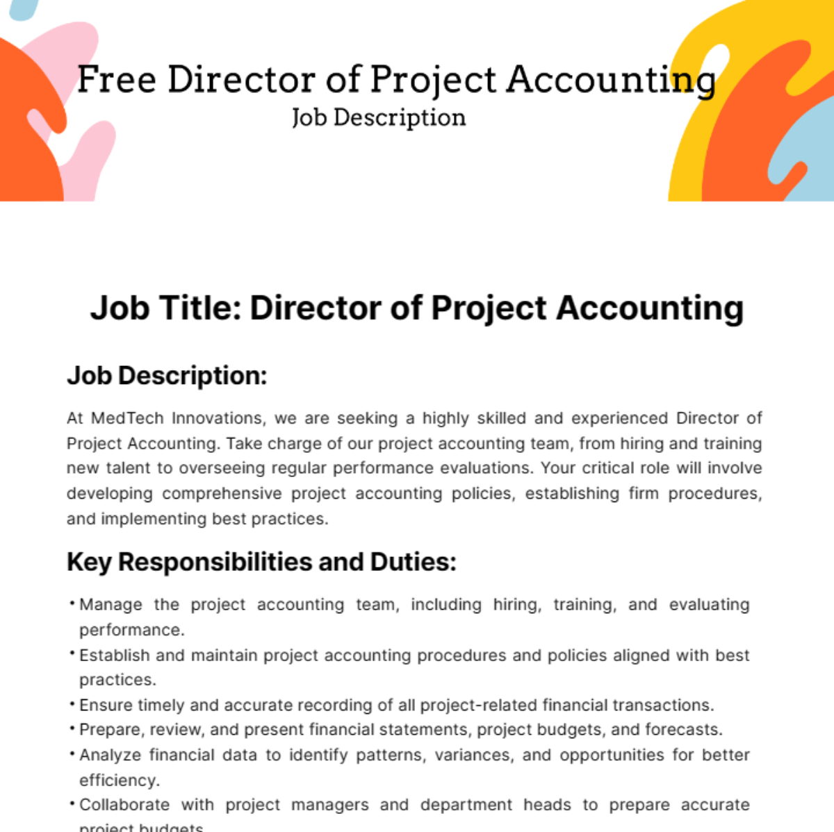 Director of Project Accounting Job Description Template