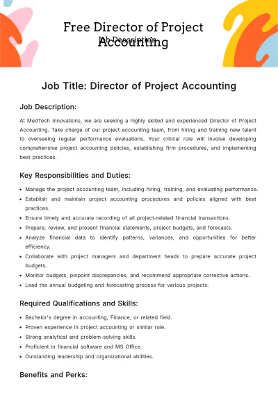 Free Director of Project Accounting Job Description Template to Edit Online