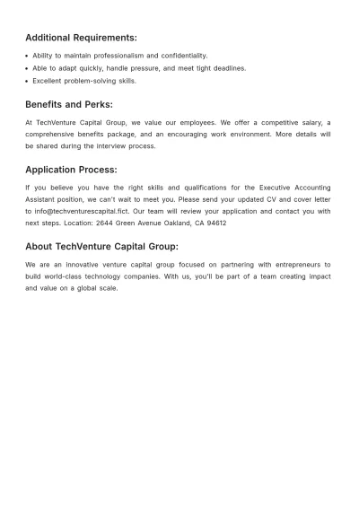 Free Executive Assistant Accounting Job Description Template to Edit Online
