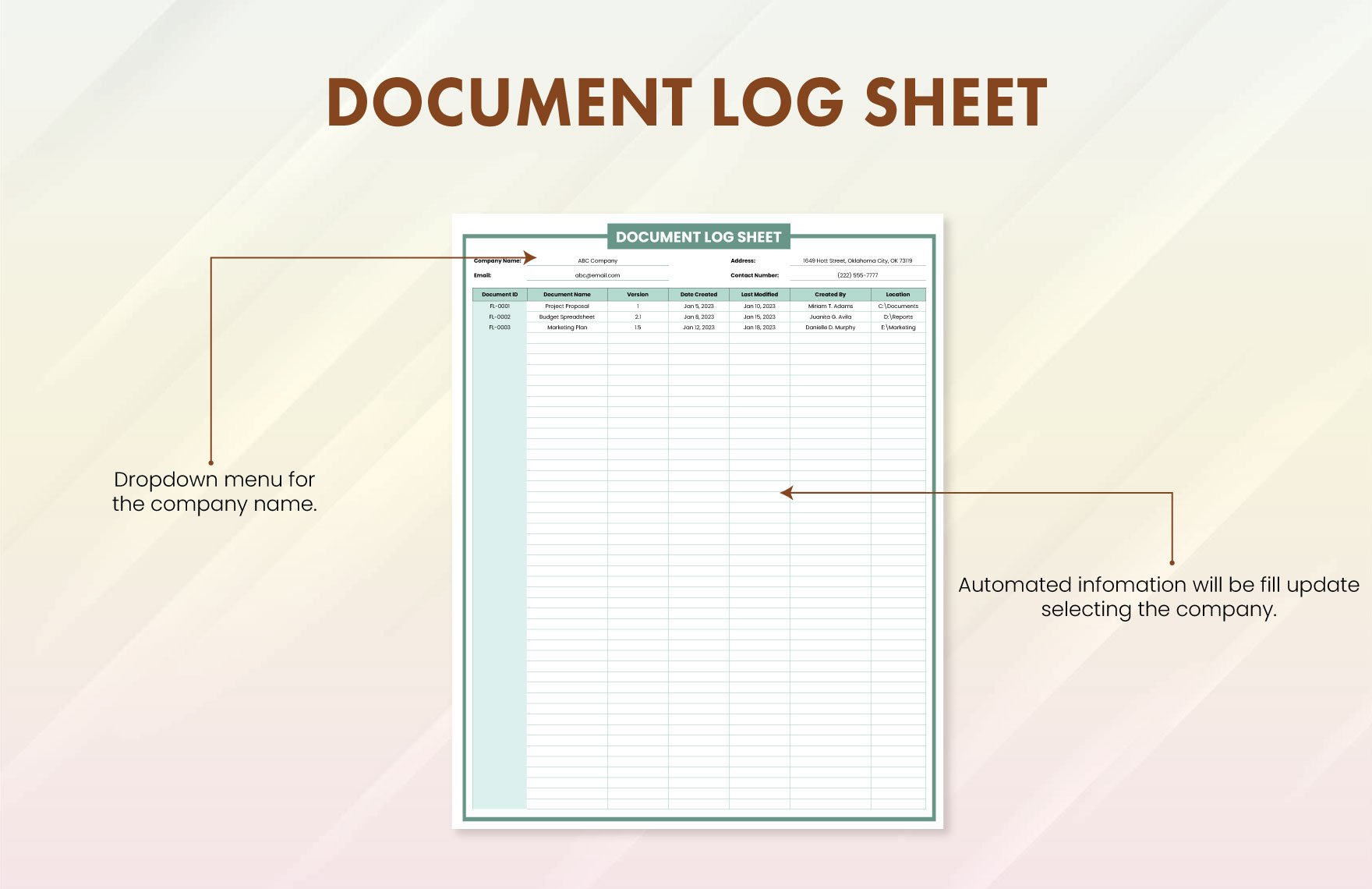 Document Log Sheet Template