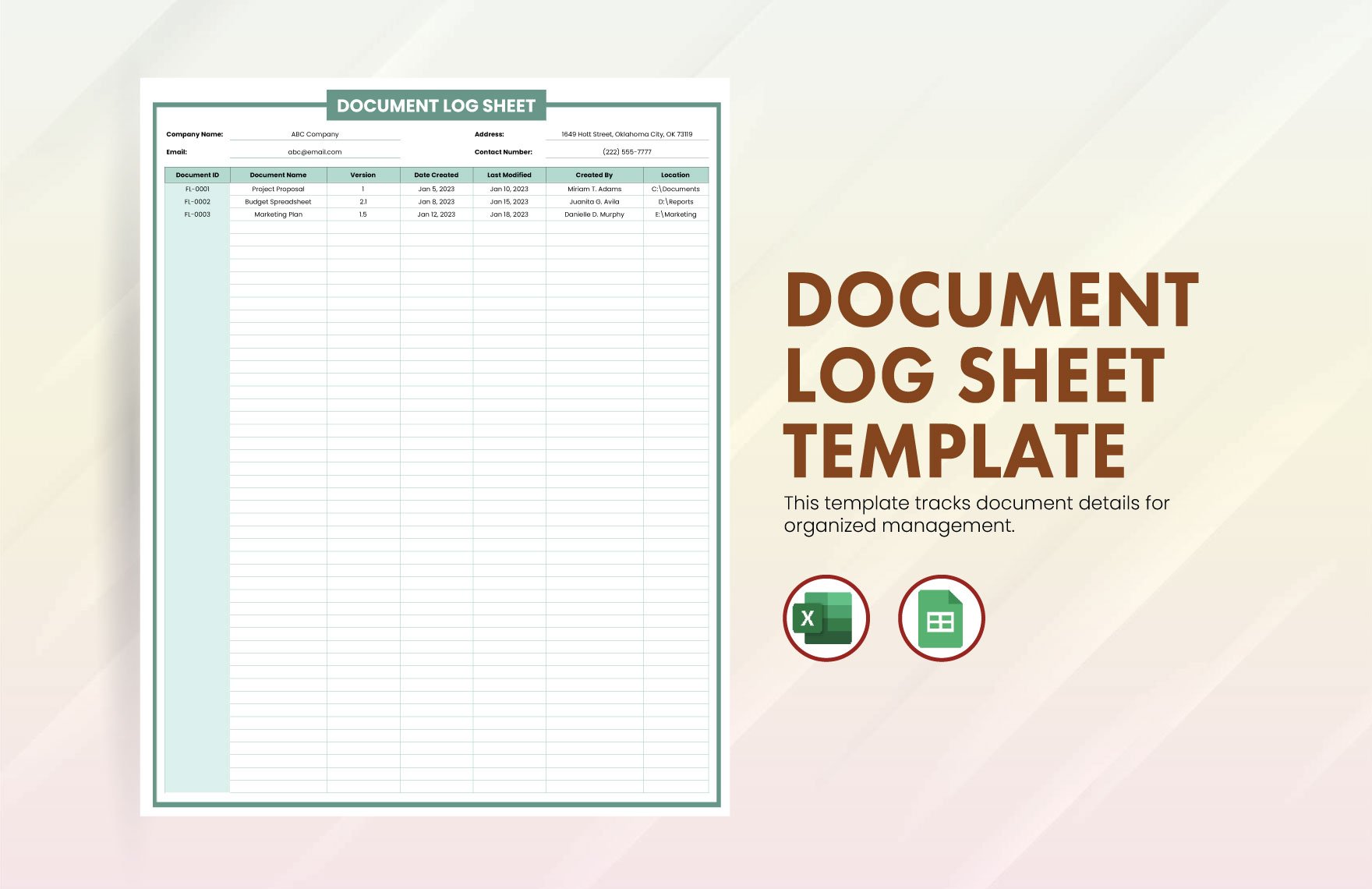 Document Log Sheet Template