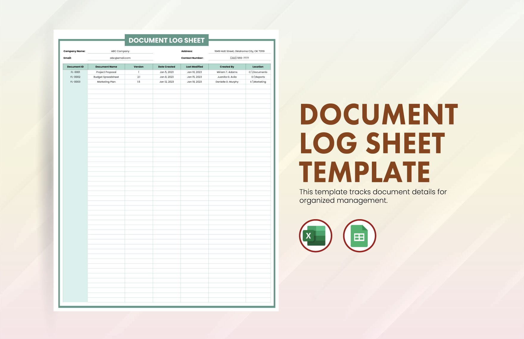 Document Log Sheet Template in Excel, Google Sheets - Download | Template.net