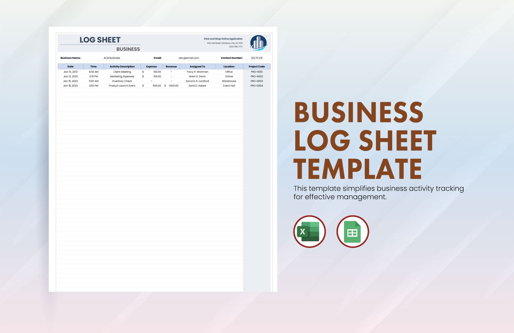 Business Log Sheet Template