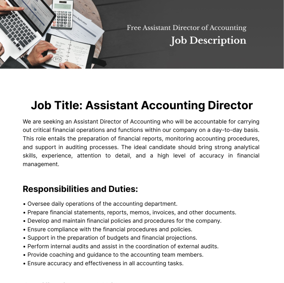 Assistant Director of Accounting Job Description Template