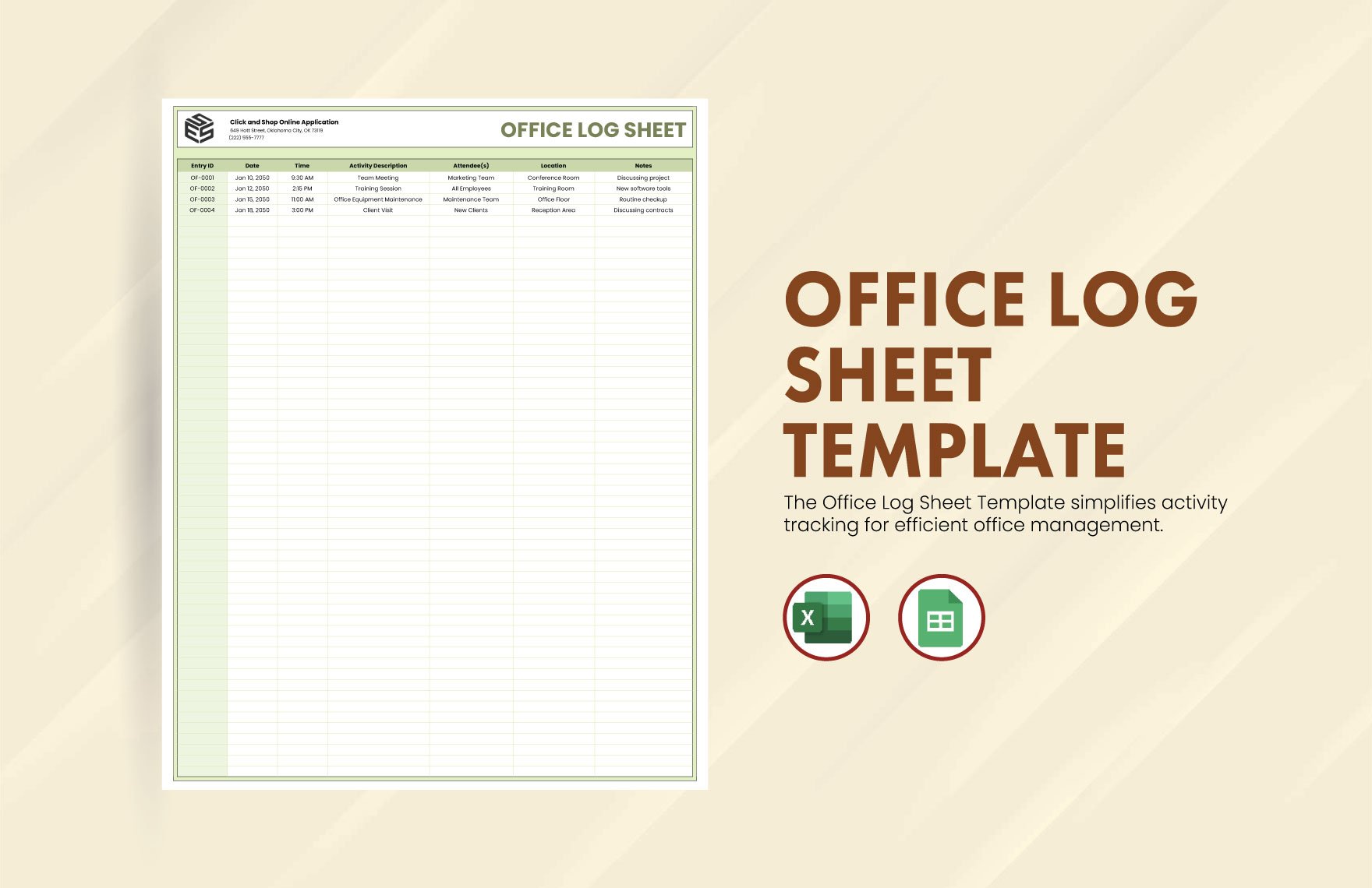  Office Log Sheet Template