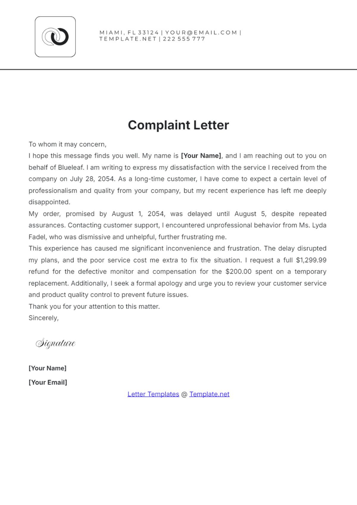 Free Work Order Letter Template To Edit Online