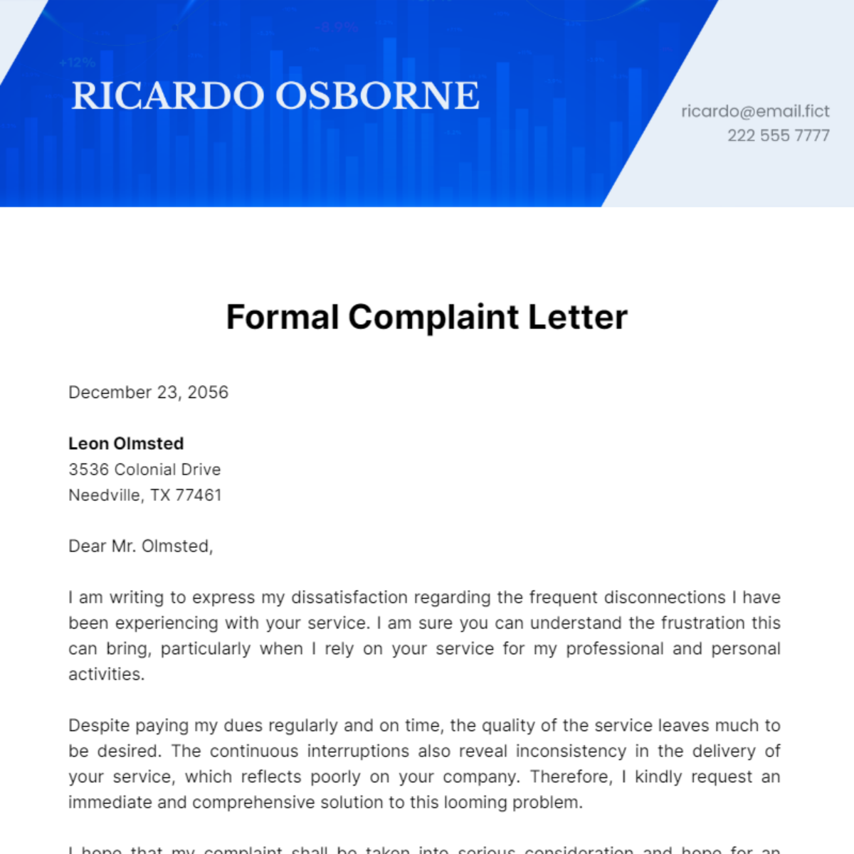 Formal Complaint Letter Template
