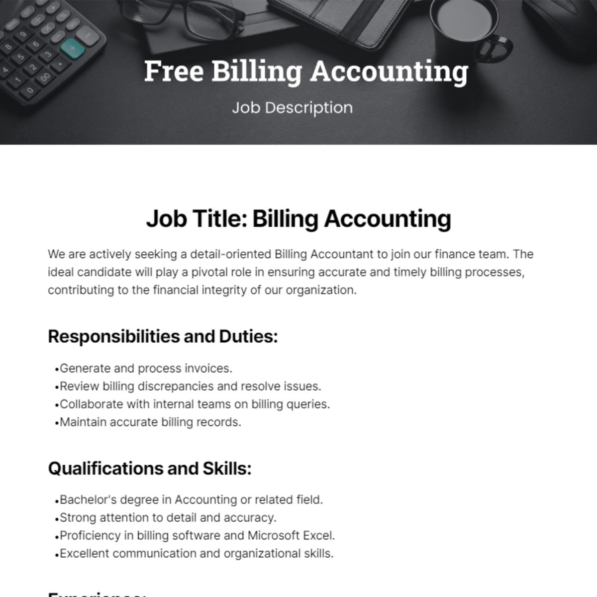 Billing Accounting Job Description Template
