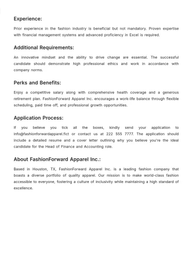 Free Head of Finance and Accounting Job Description Template to Edit Online