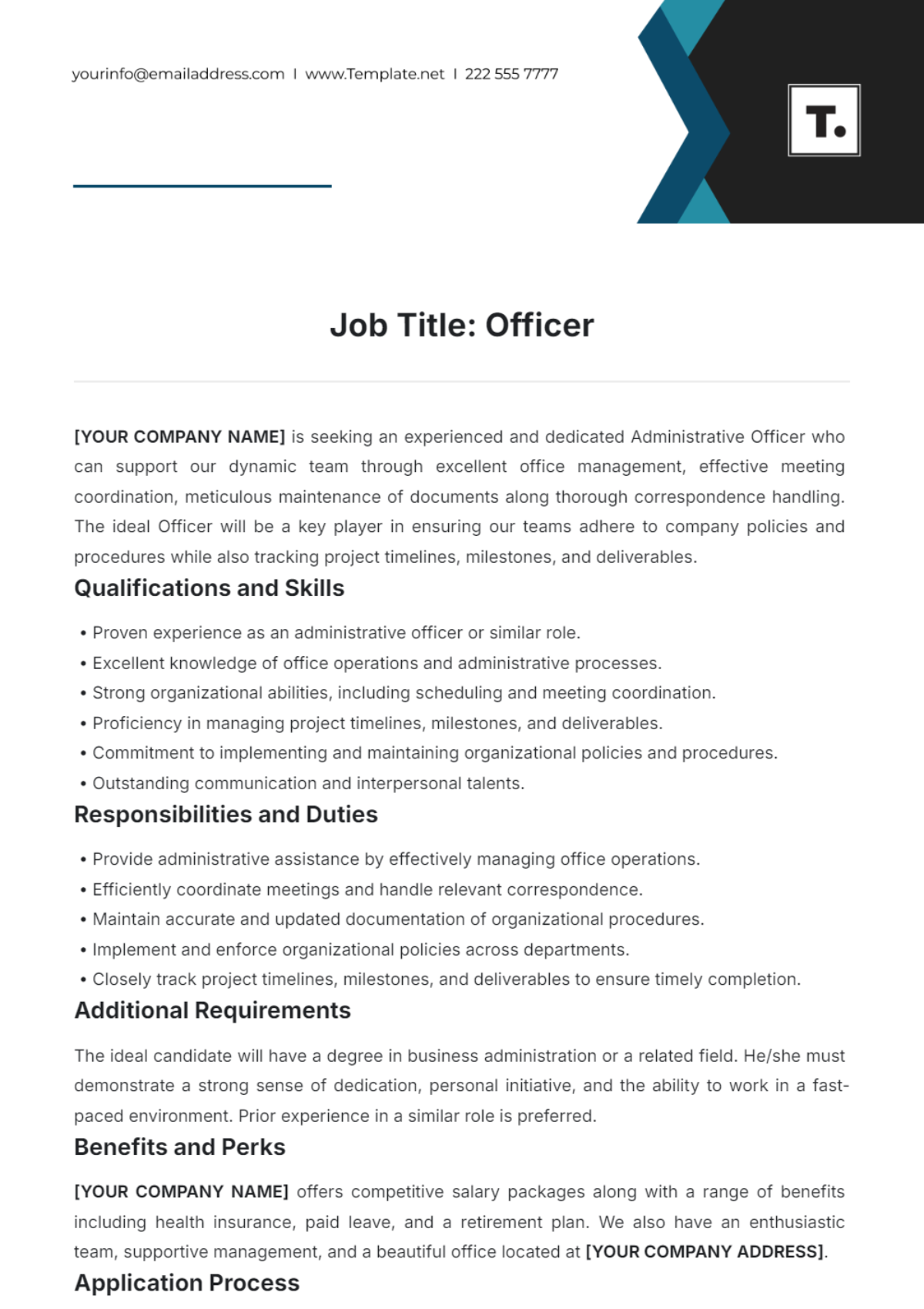 Free Officer Job Description Template