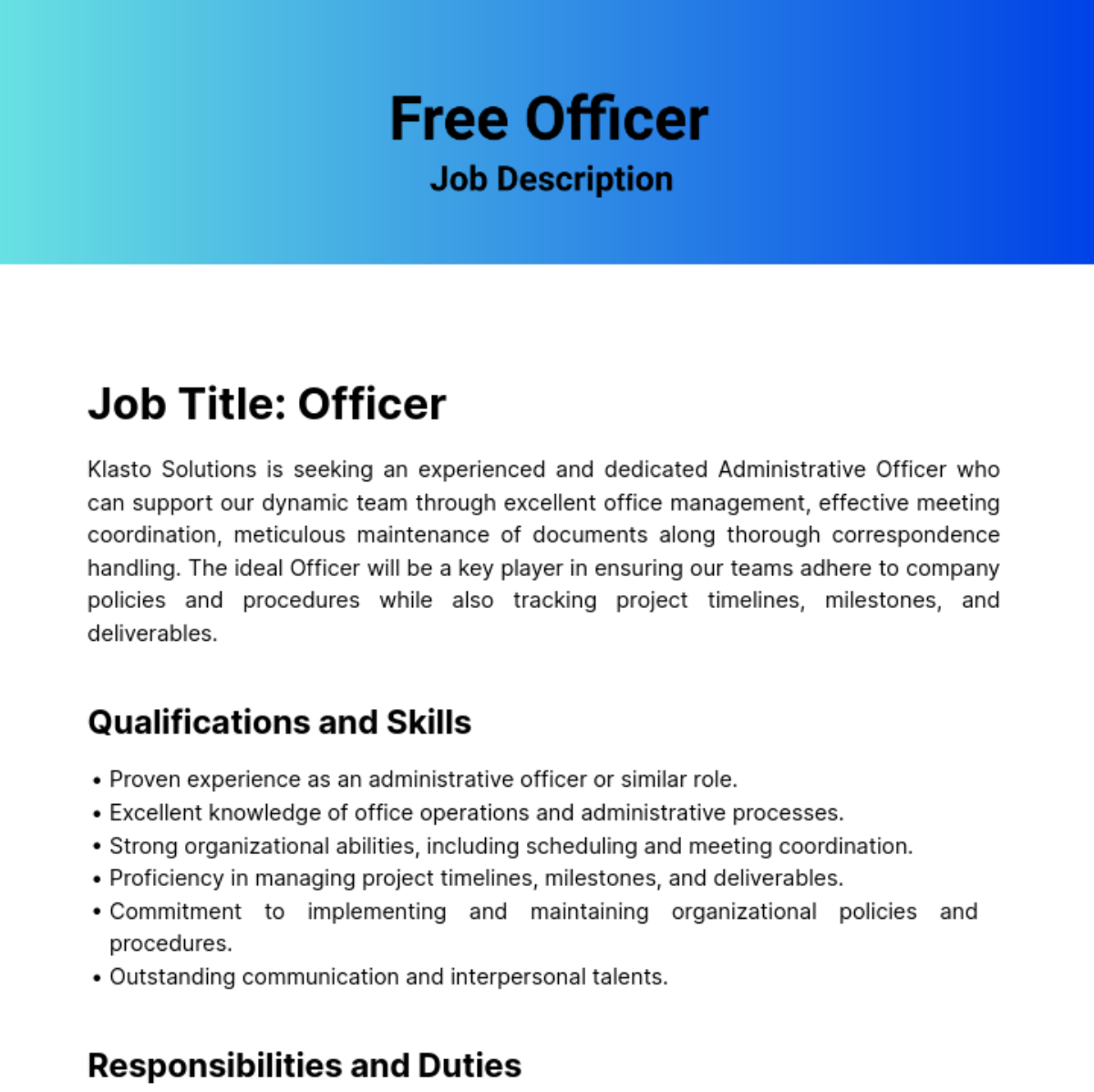 Officer Job Description Template