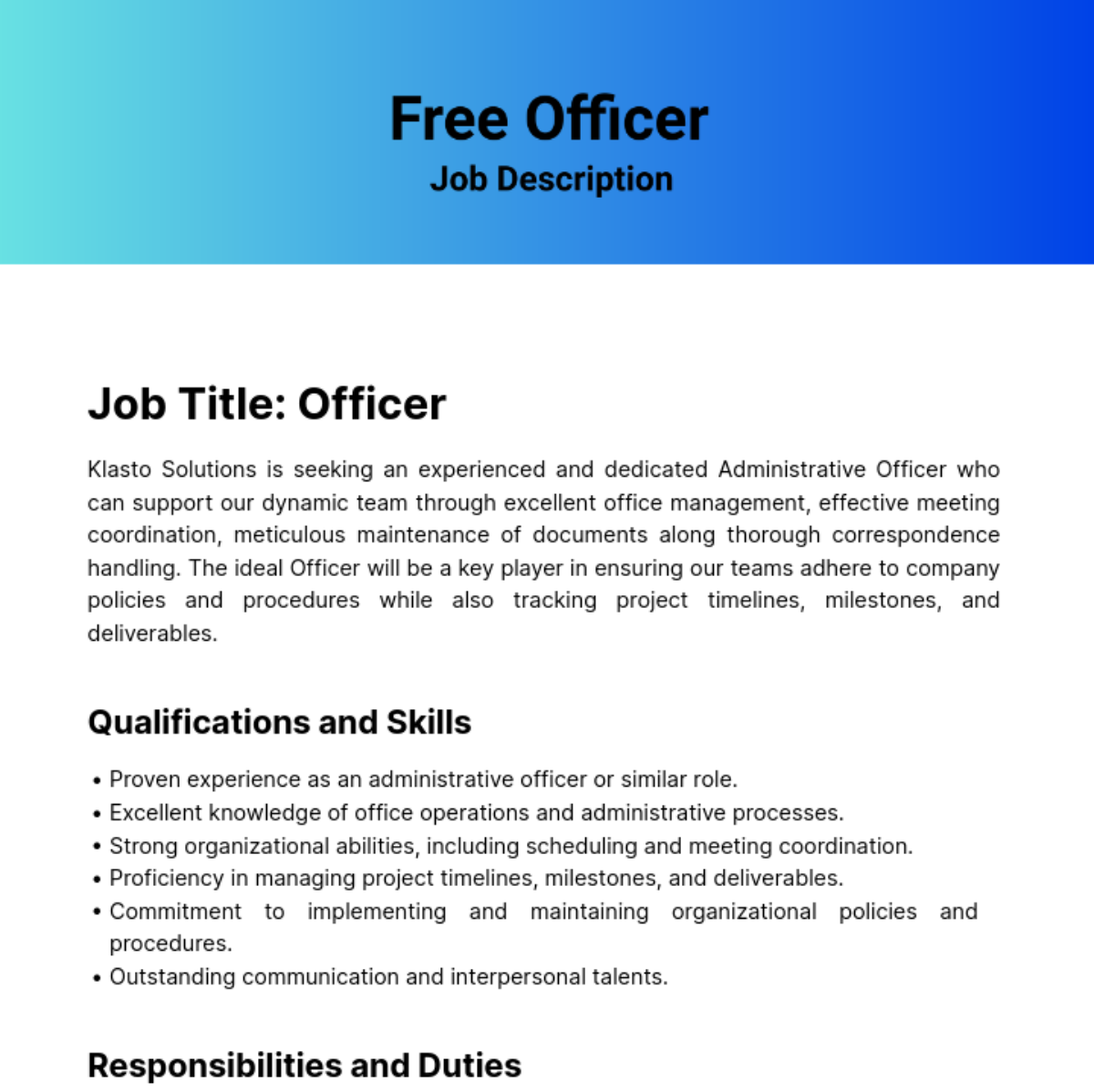 Officer Job Description Template Edit Online Download Example 