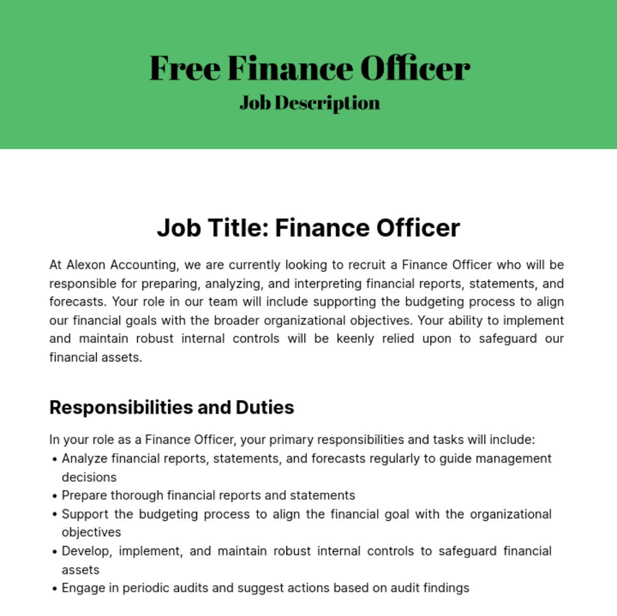 Finance Officer Job Description Template