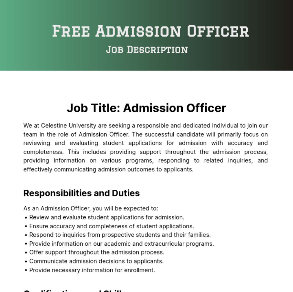 Admission Officer Job Description Template