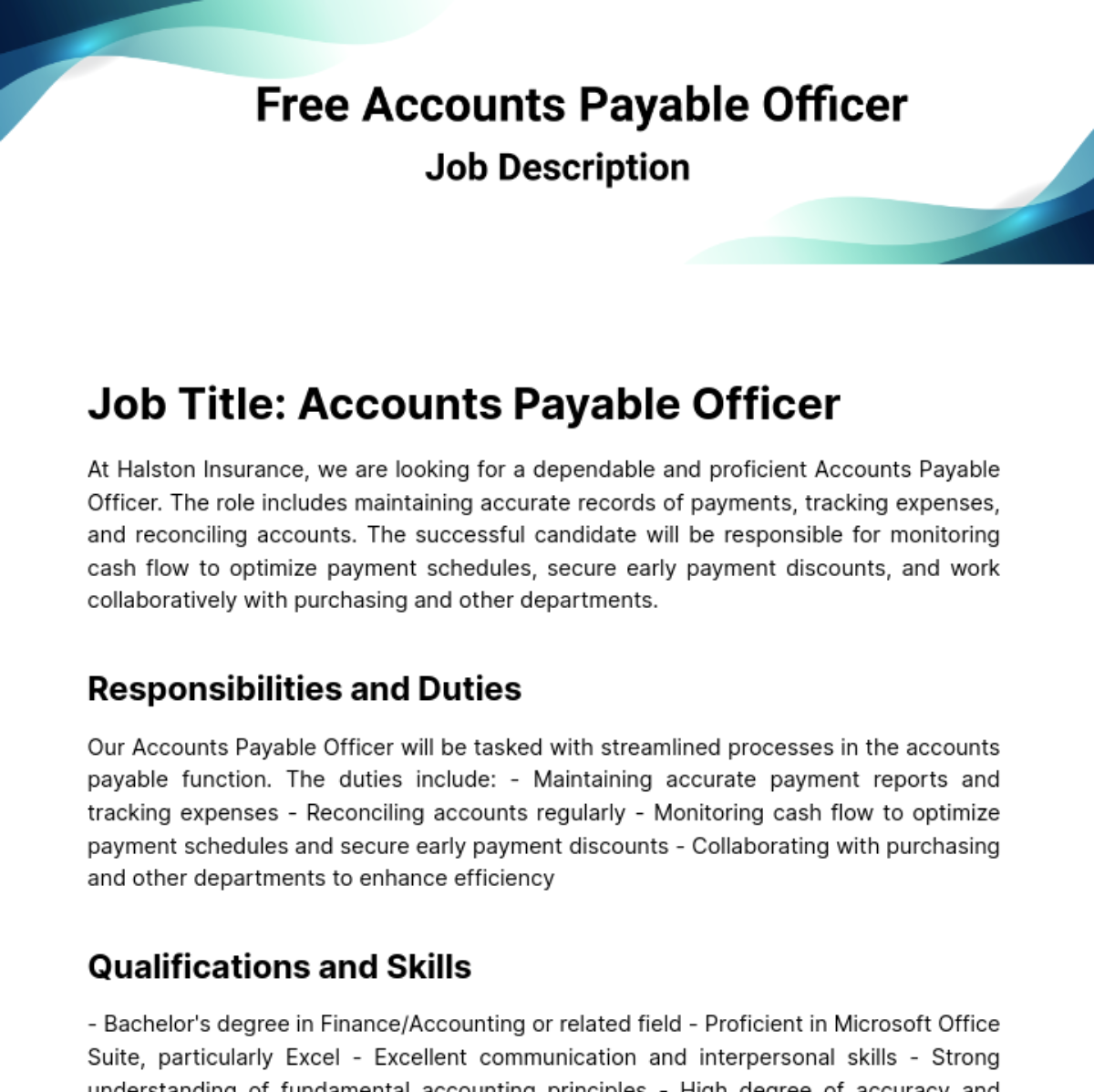Accounts Payable Officer Job Description Template