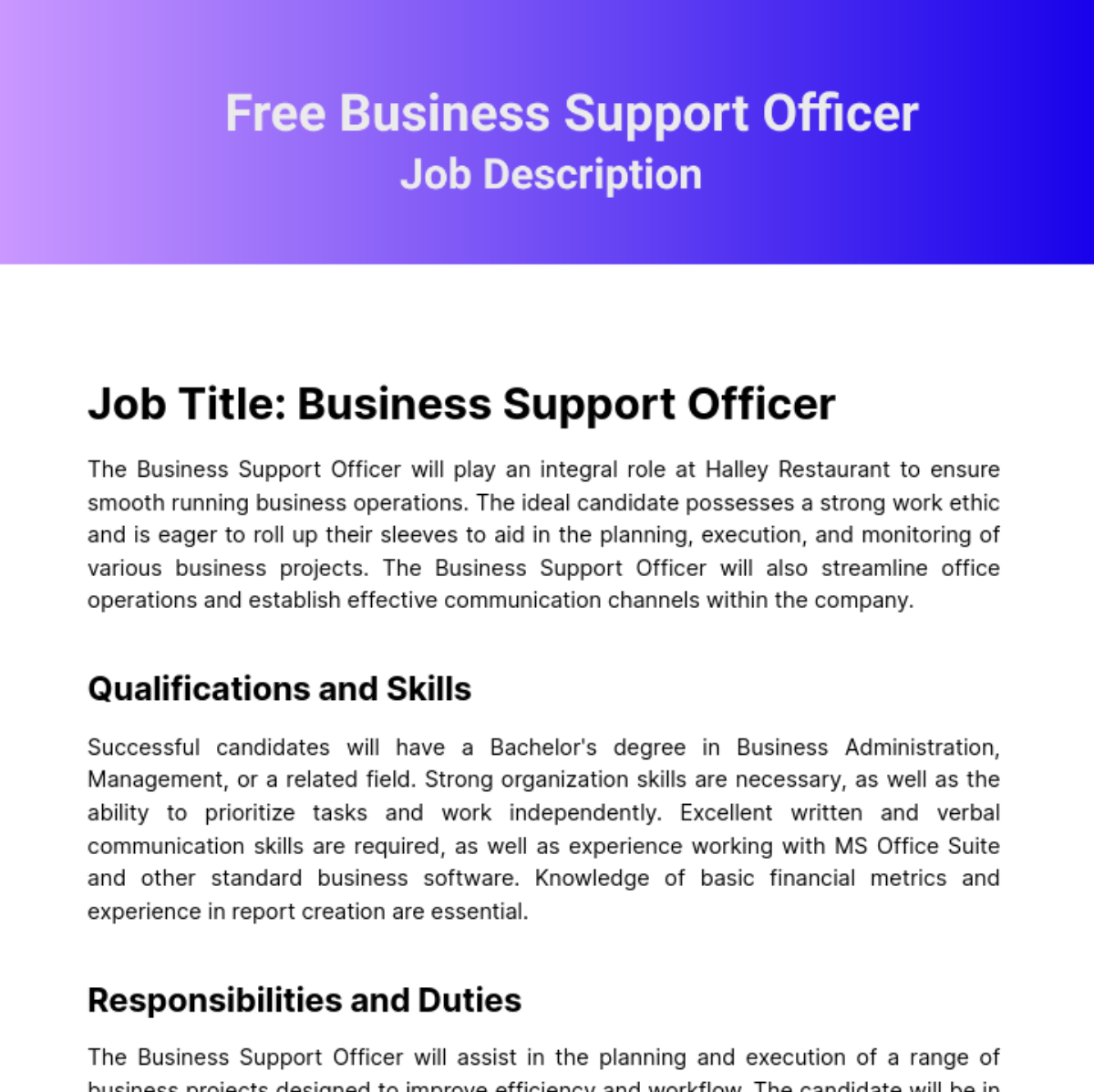 FREE Officer Job Description Templates Examples Edit Online 