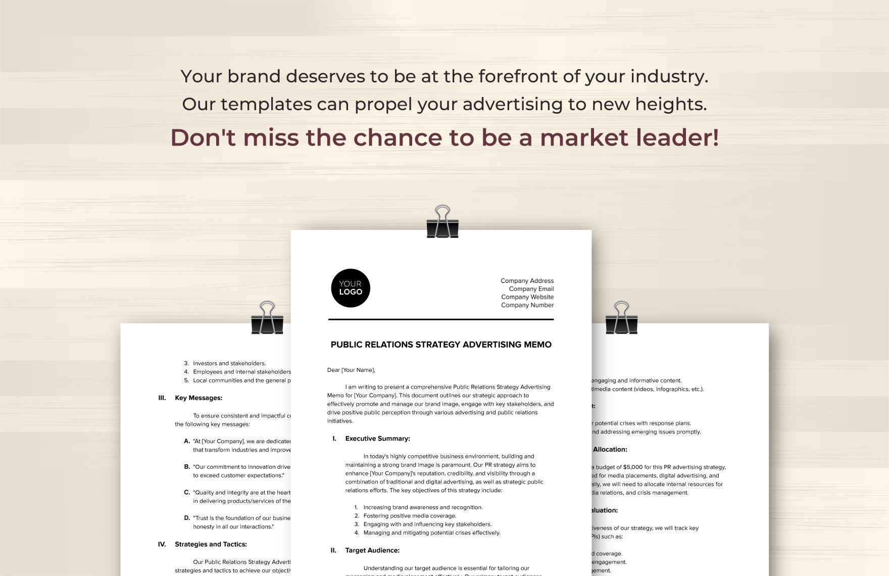 Public Relations Strategy Advertising Memo Template