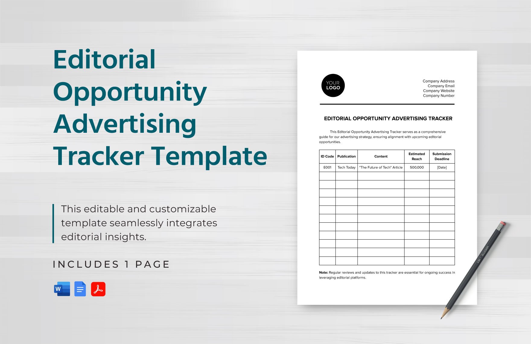 Editorial Opportunity Advertising Tracker Template in Word, Google Docs, PDF