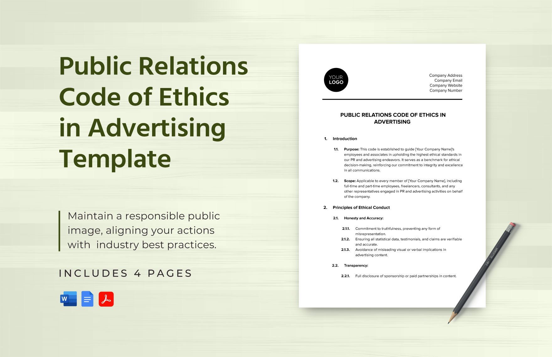Public Relations Code of Ethics in Advertising Template