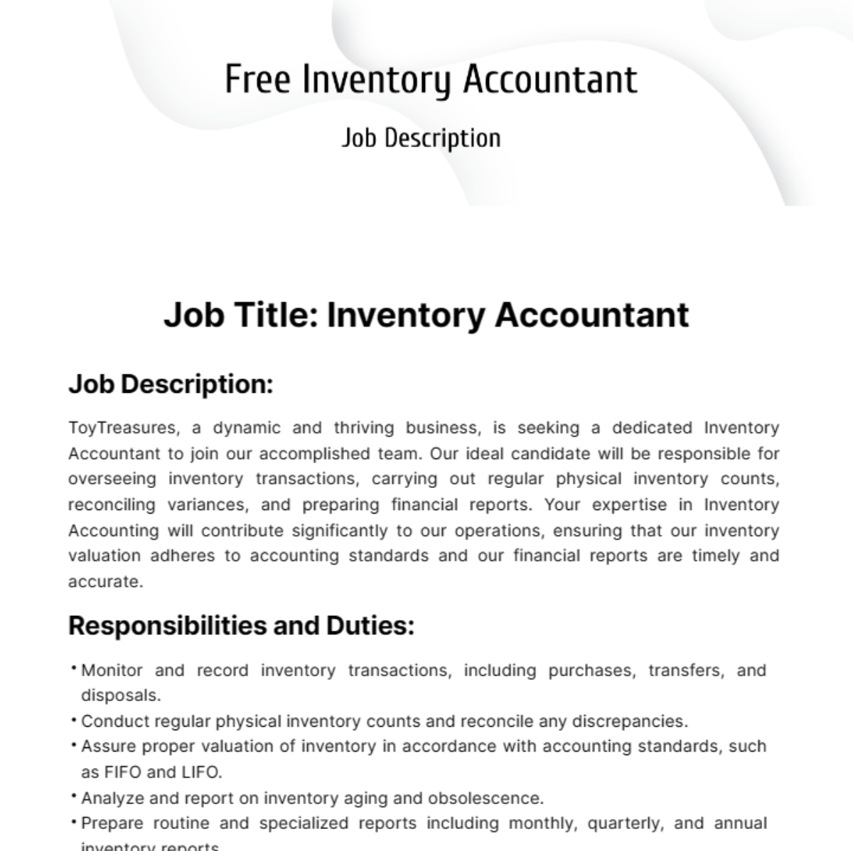 Inventory Accounting Job Description Template