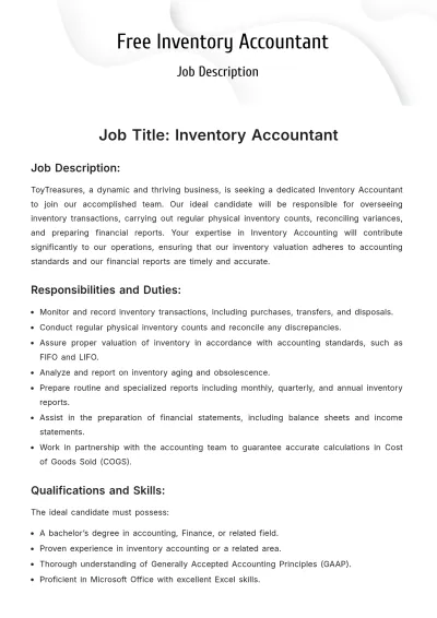 Free Inventory Accounting Job Description Template to Edit Online