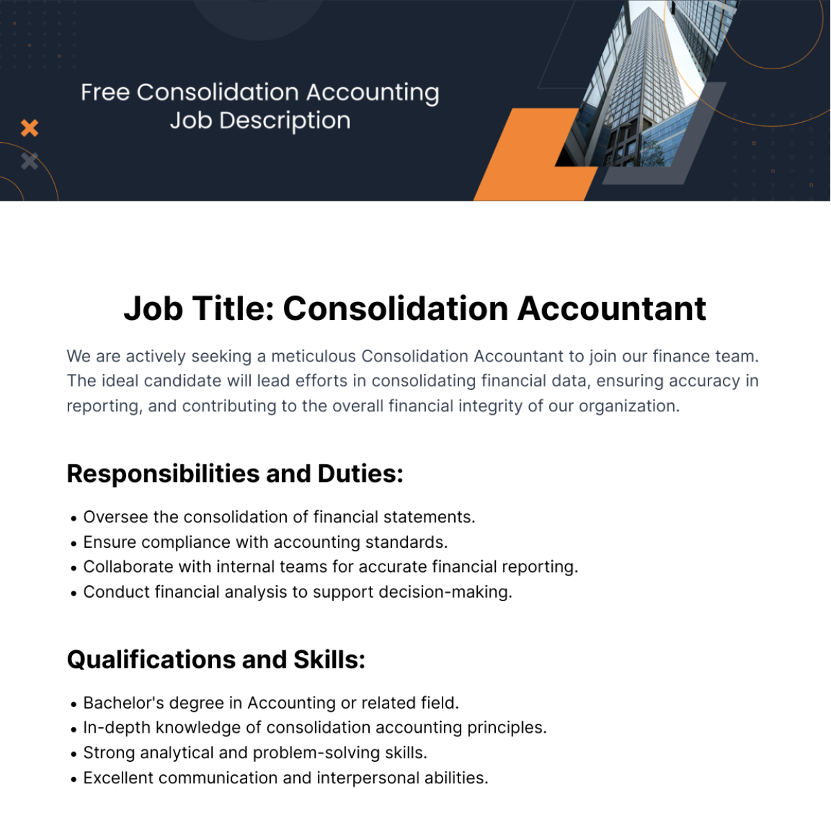 Consolidation Accounting Job Description Template