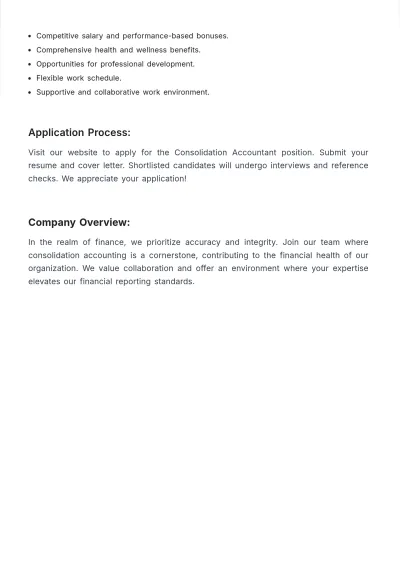 Free Consolidation Accounting Job Description Template to Edit Online