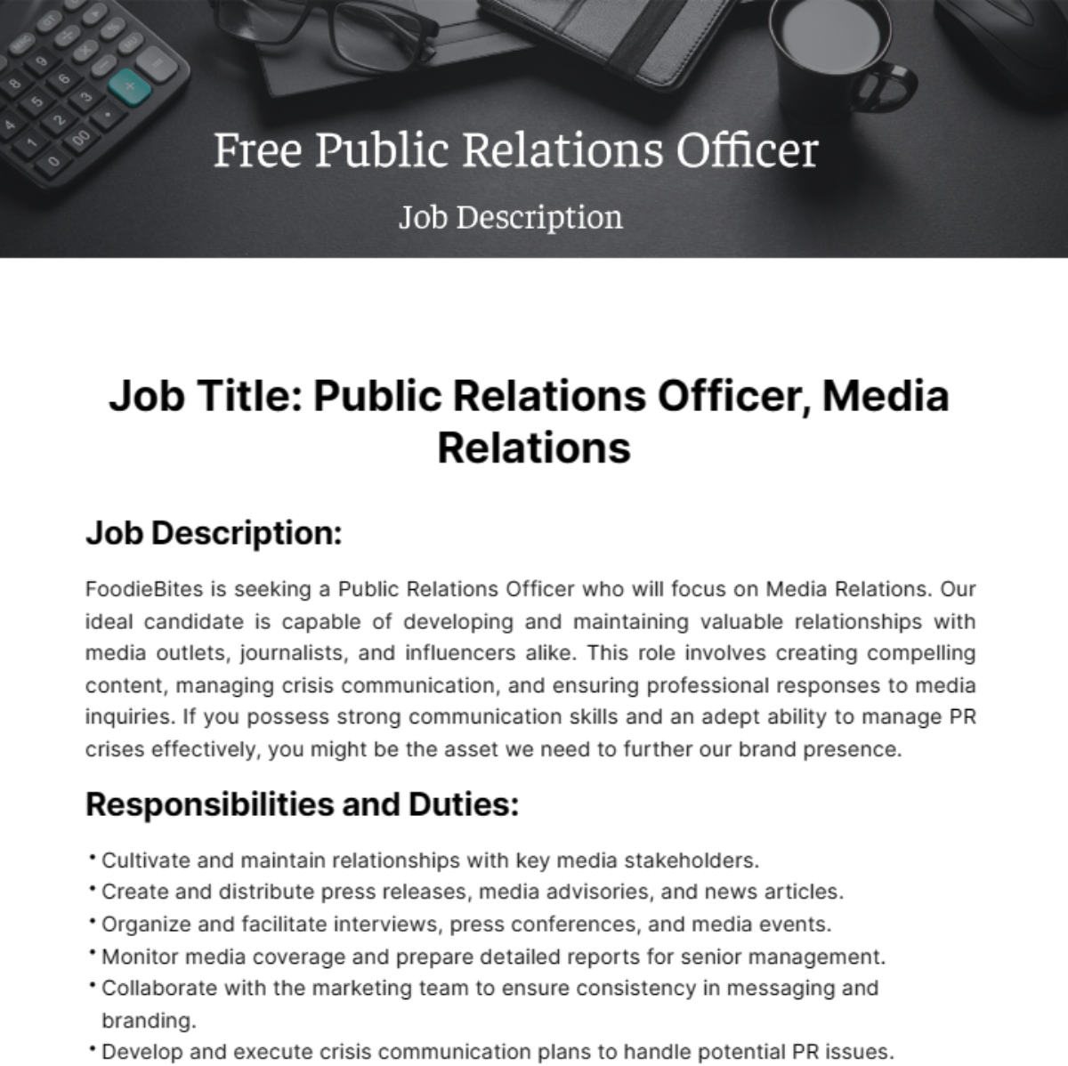 Public Relations Officer Job Description Template