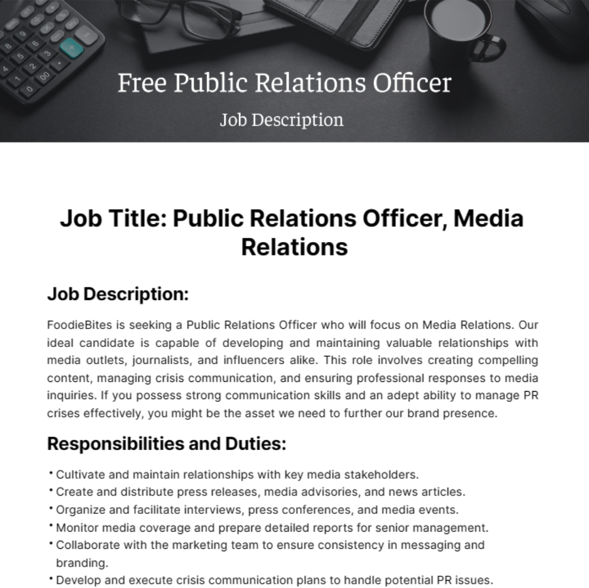 Senior Public Relations Officer Job Description