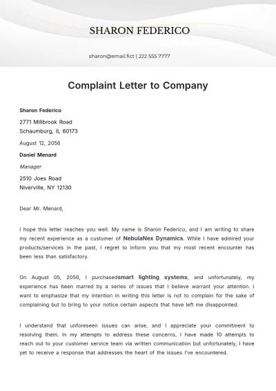 Free Complaint Letter to Company Template to Edit Online