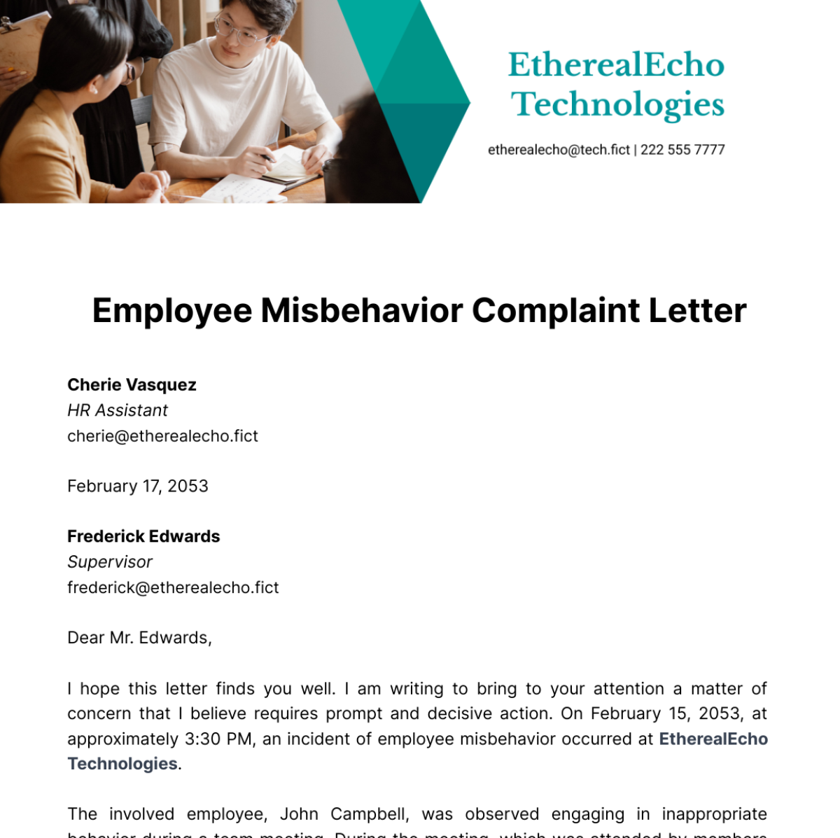 Employee Misbehavior Complaint Letter Template
