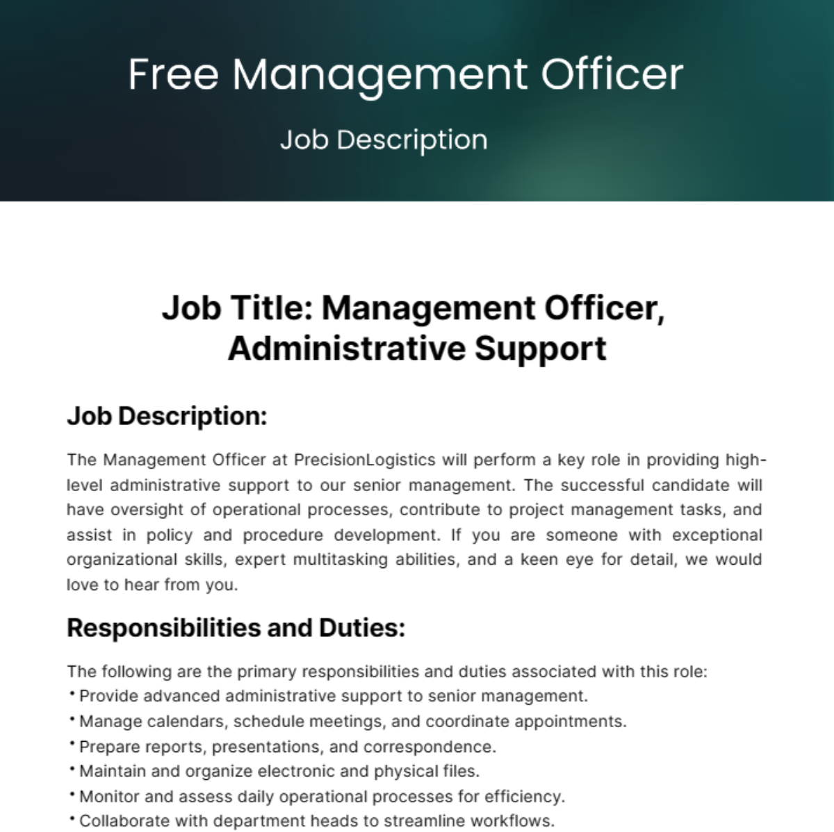 Management Officer Job Description Template