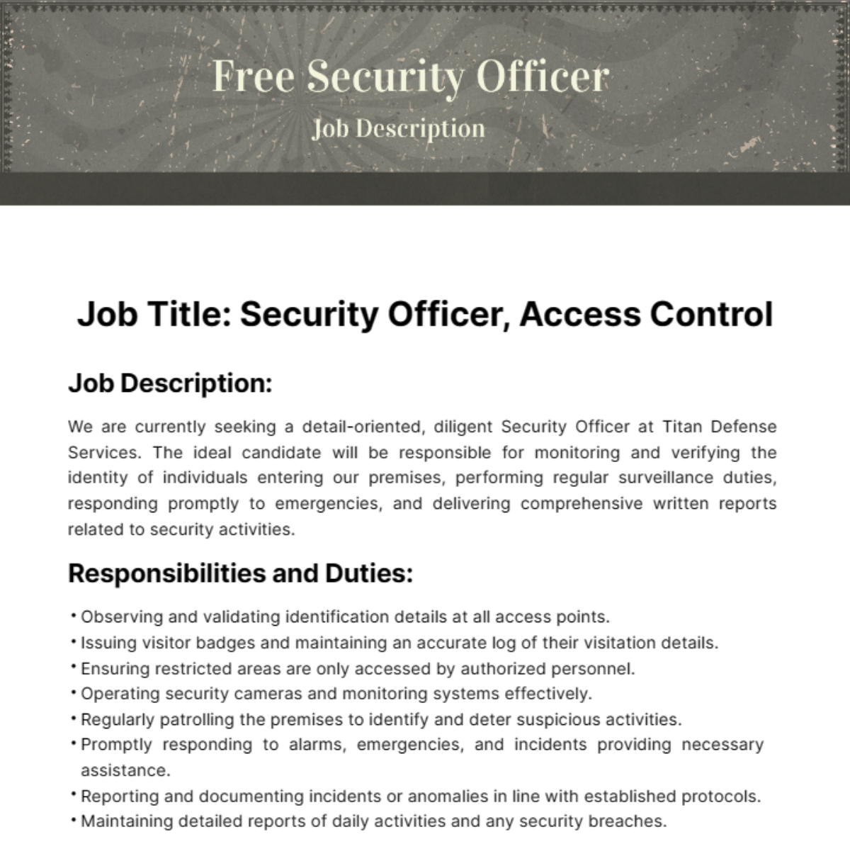 Security Officer Job Description Template