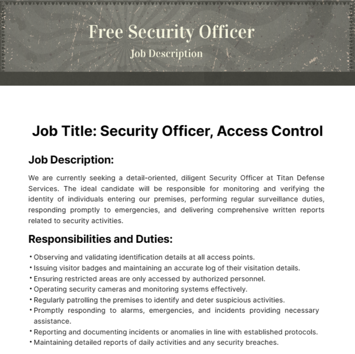 Security Officer Job Description Template Edit Online Download 