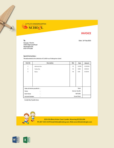 School Tuition Invoice Template - Word | Excel | Google Doc | Apple ...