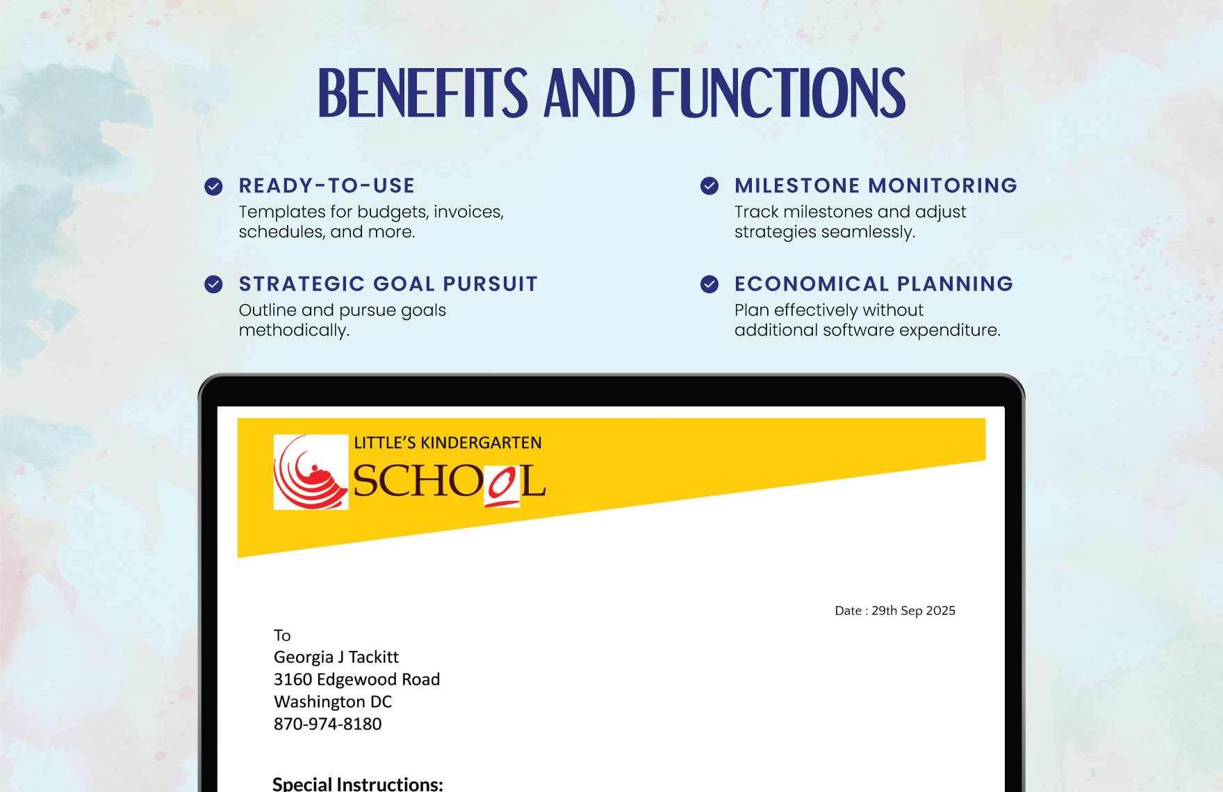 Kindergarten School Invoice Template