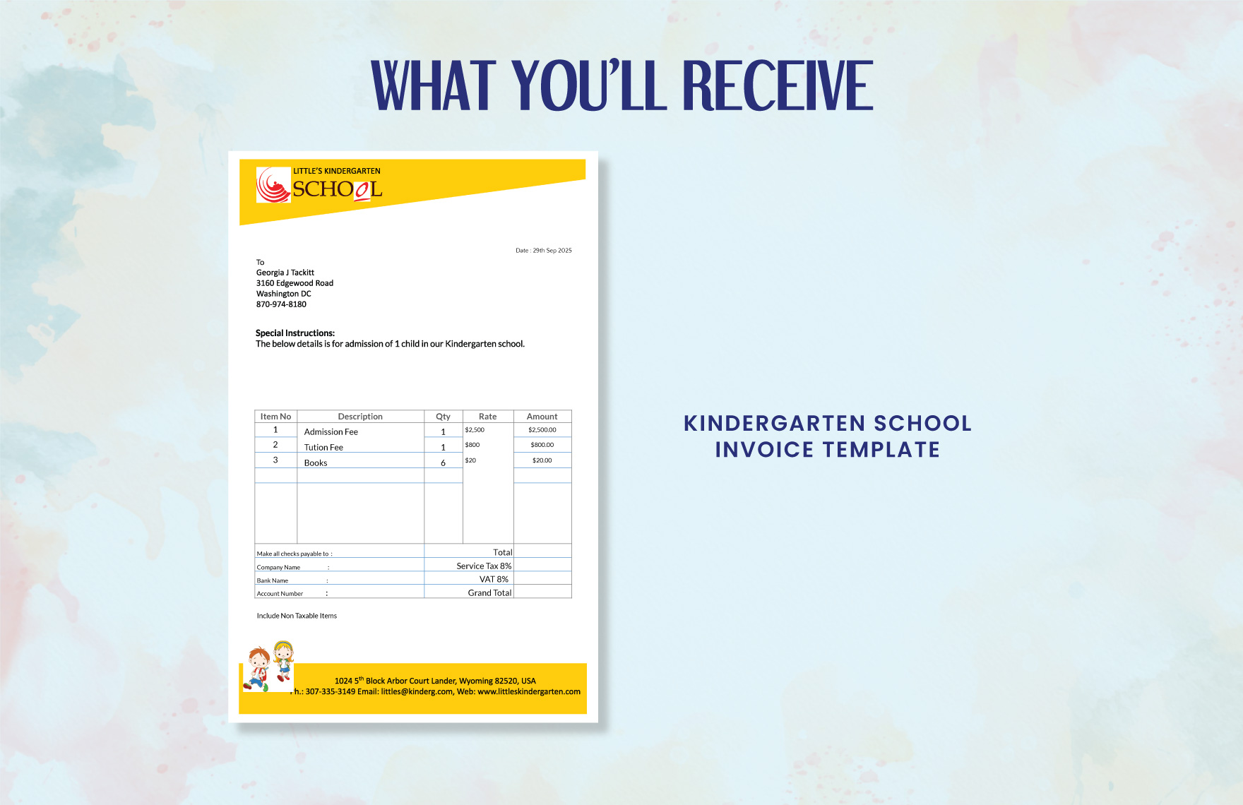 Kindergarten School Invoice Template