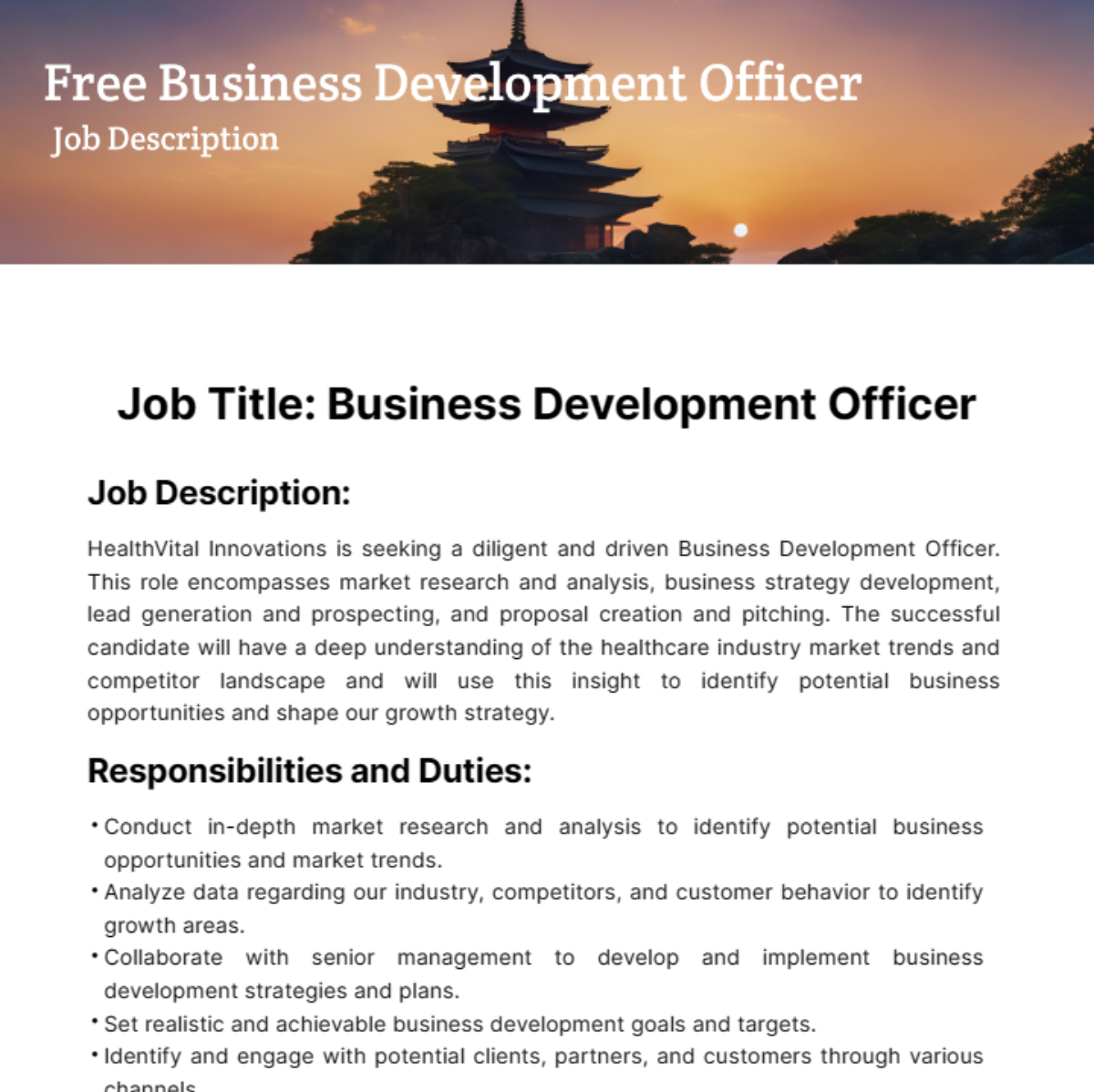 Business Development Officer Job Description Template