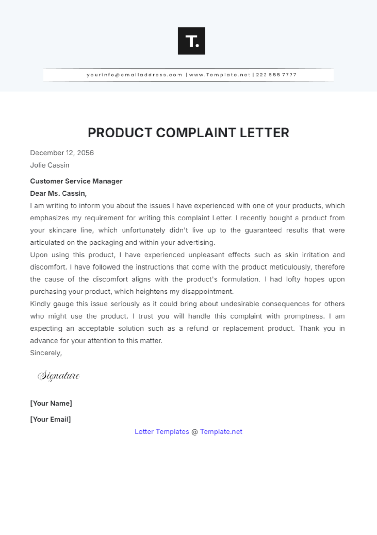 Product Complaint Letter Template - Edit Online & Download