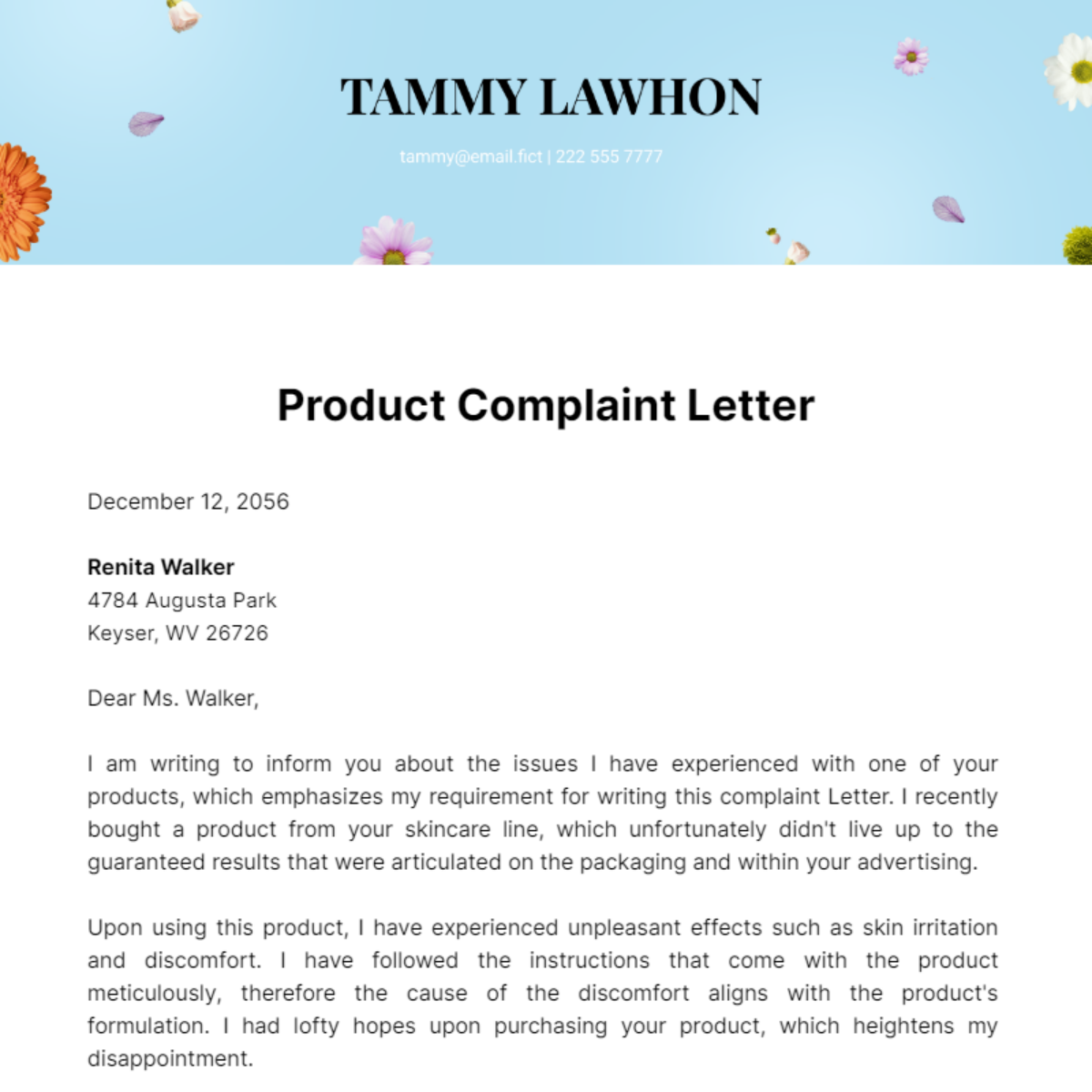 Product Complaint Letter Template