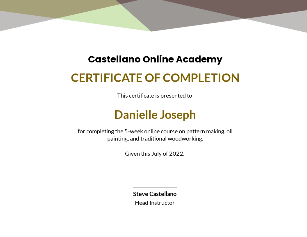 Free Online Course Completion Certificate Template - Word