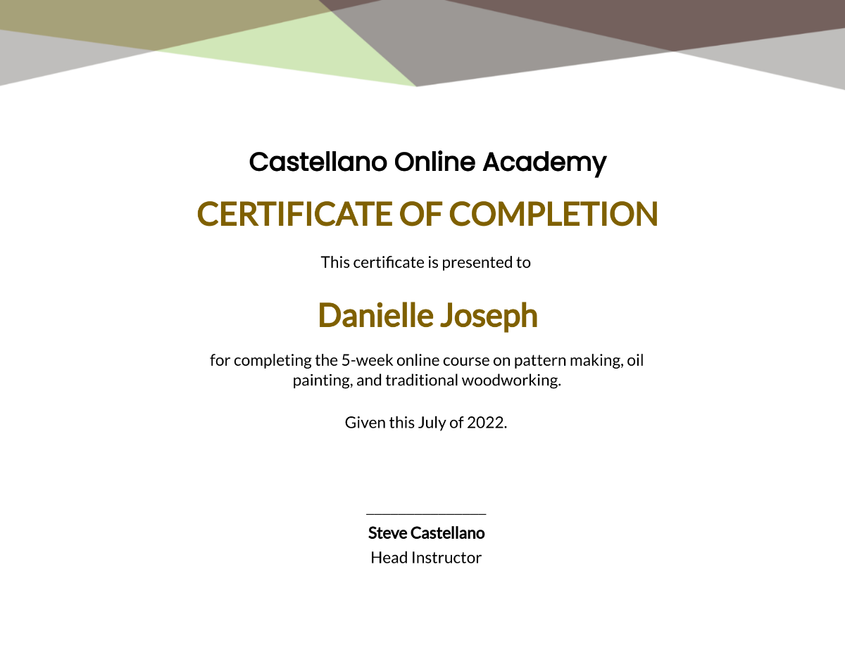 Online Course Completion Certificate Template