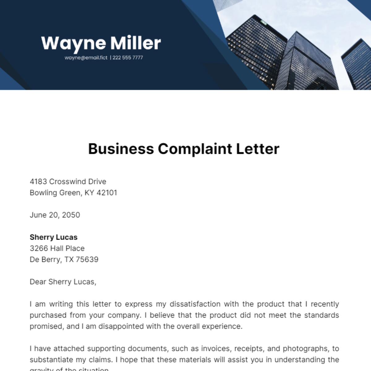 Business Complaint Letter Template