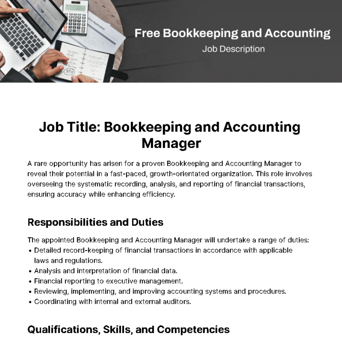 Bookkeeping and Accounting Job Description Template
