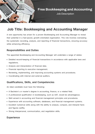 Free Bookkeeping and Accounting Job Description Template to Edit Online