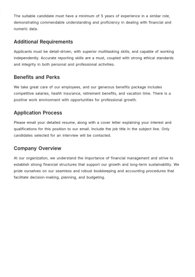 Free Bookkeeping and Accounting Job Description Template to Edit Online