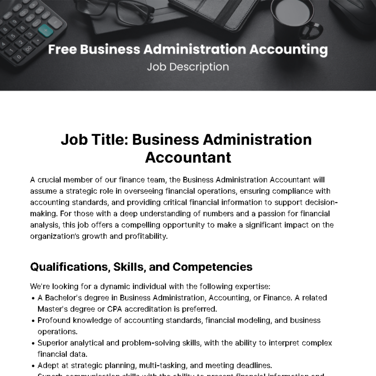 Business Administration Accounting Job Description Template