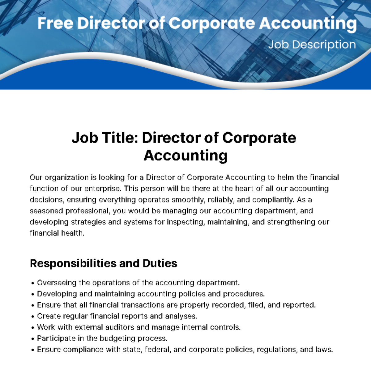 Director of Corporate Accounting Job Description Template